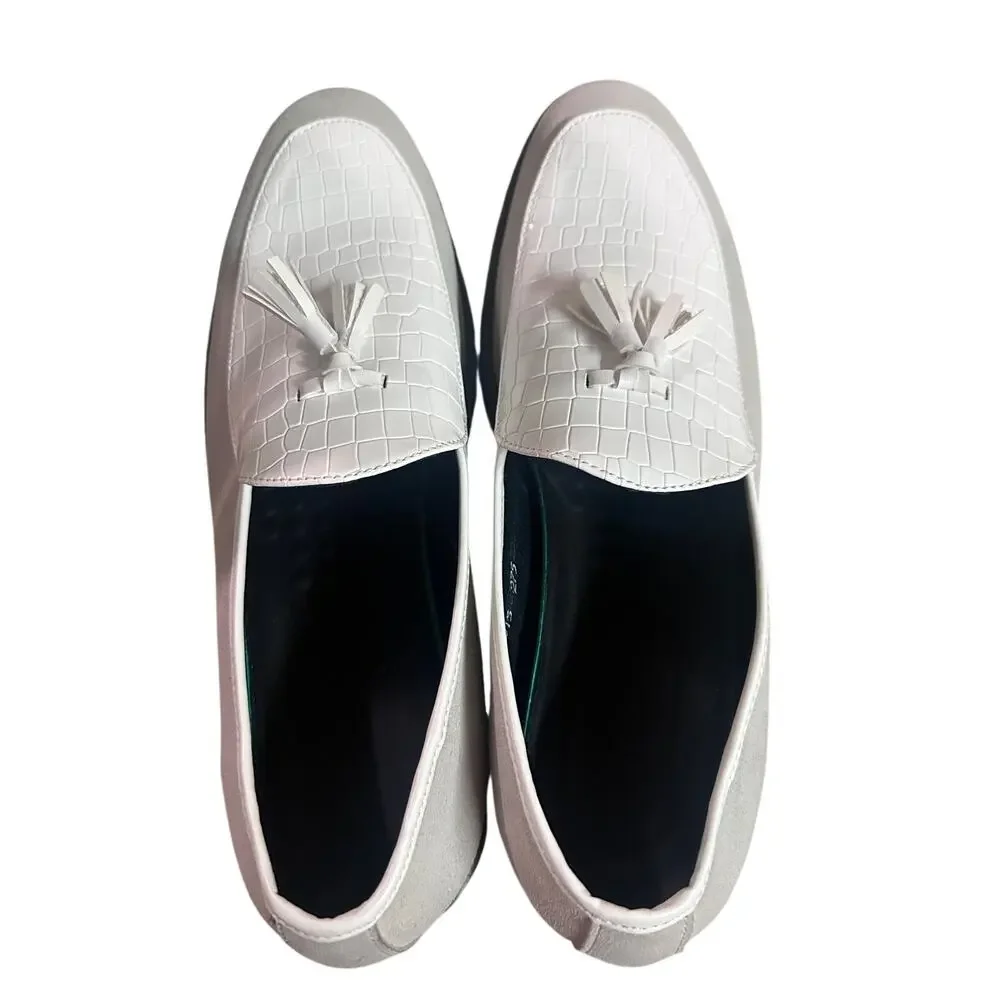 White Croc Suede Tassel Lug Leather Loafers Style AR 19015 NWOT Men's 10